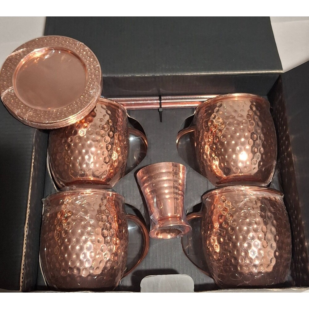 Kitcherish Moscow Mule Copper Mugs Set of 4 Hammered Stainless Steel Jigger Gift